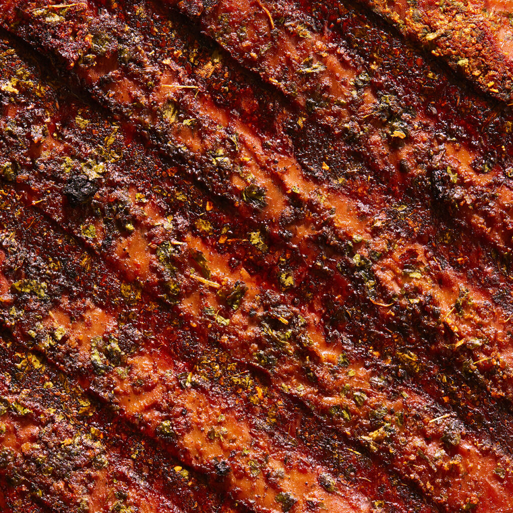 Closeup of Meati Carne Asada.