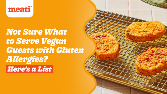 Meati crispy cutlets placed on a grill with the blog title next to it