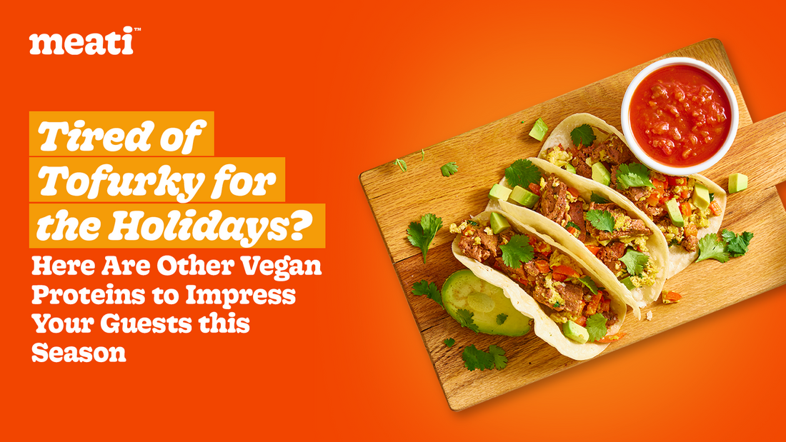 Meati tacos placed on a wooden slab 