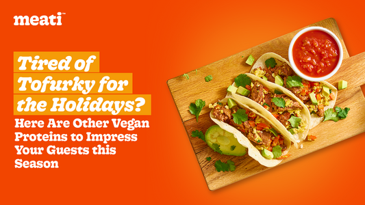 Meati tacos placed on a wooden slab 