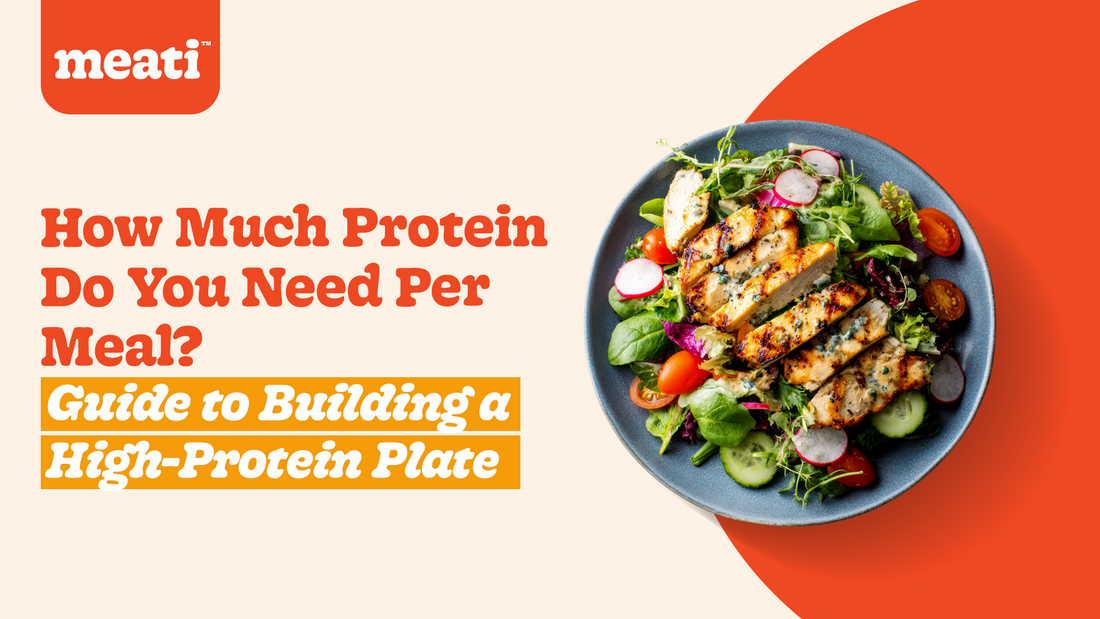High-protein plate with Meati, vegetables, quinoa, and avocado
