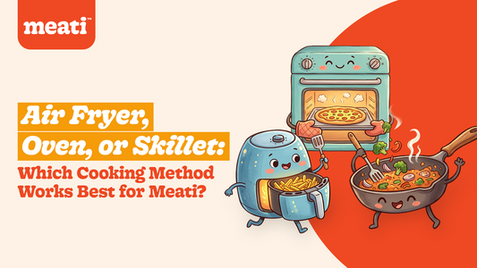 Meati cooked in an air fryer, oven, and skillet