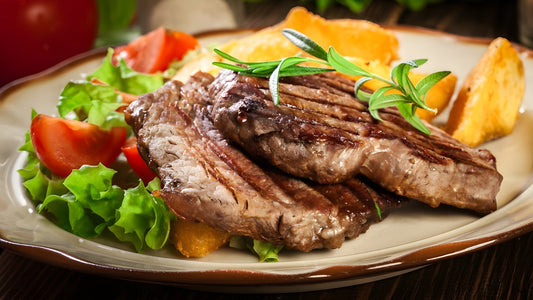 Vegan meat dish with salad.