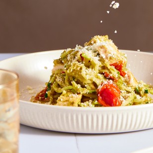 Meati™ Pesto Pasta with Classic Cutlet and Zoodles  recipe